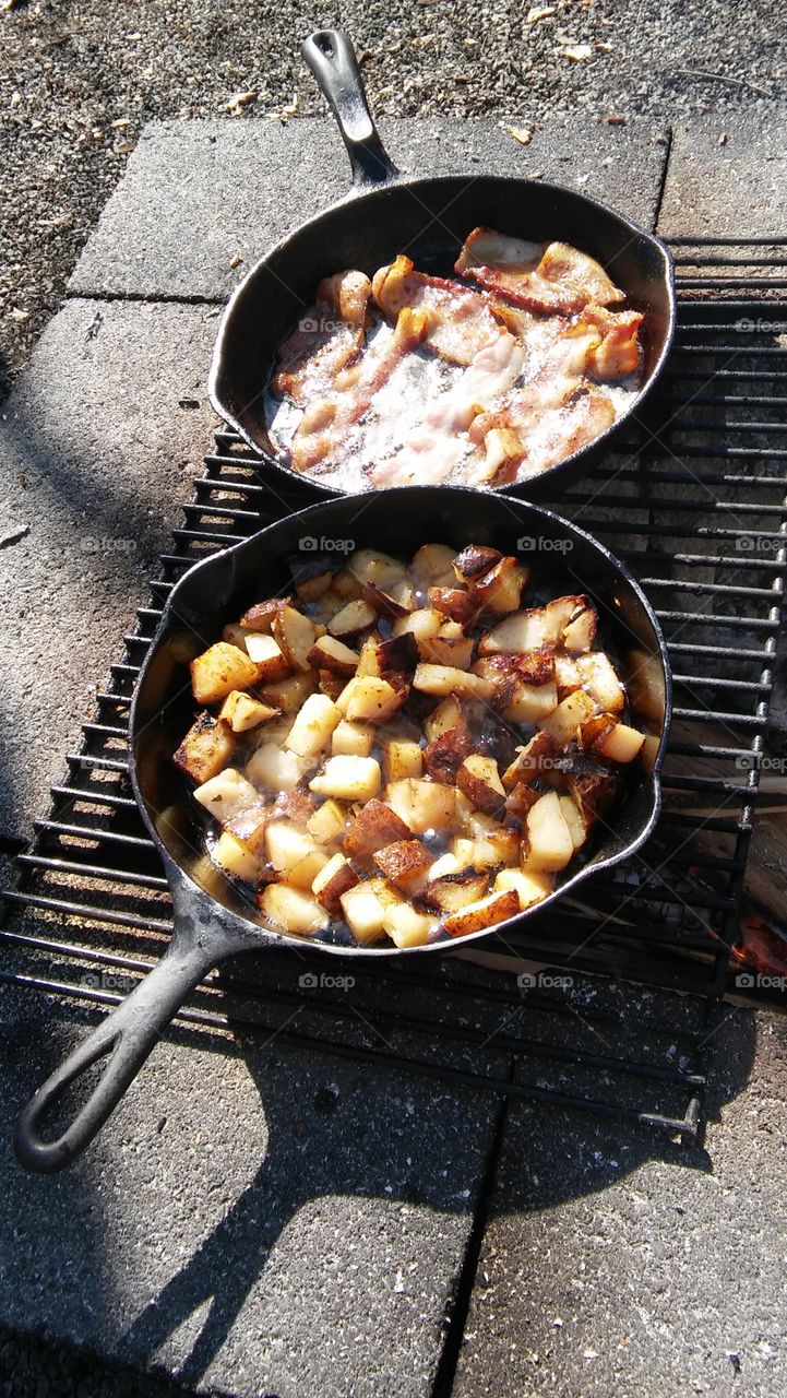 caanp fire cooking cast iron frying pan breakfast