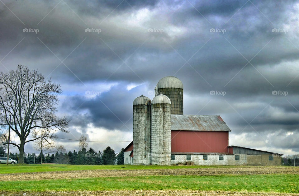 clouds barn farm silo by sklarian