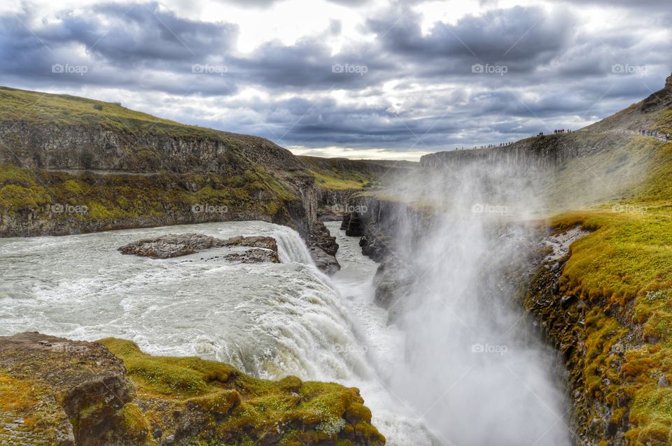 Powerful Gullfoss Waterfall, in Iceland