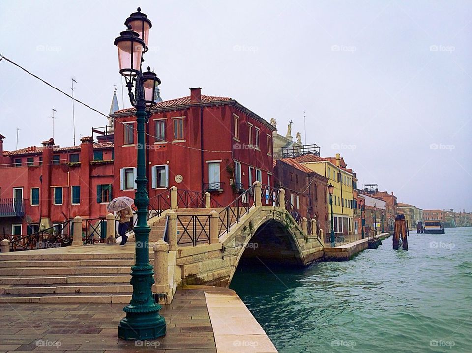 Foot bridge connecting Guidecca Islands in Venice Italy