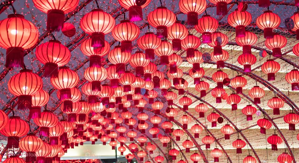 Chinese red lanterns decoration at walkway,Bangkok,Thailand