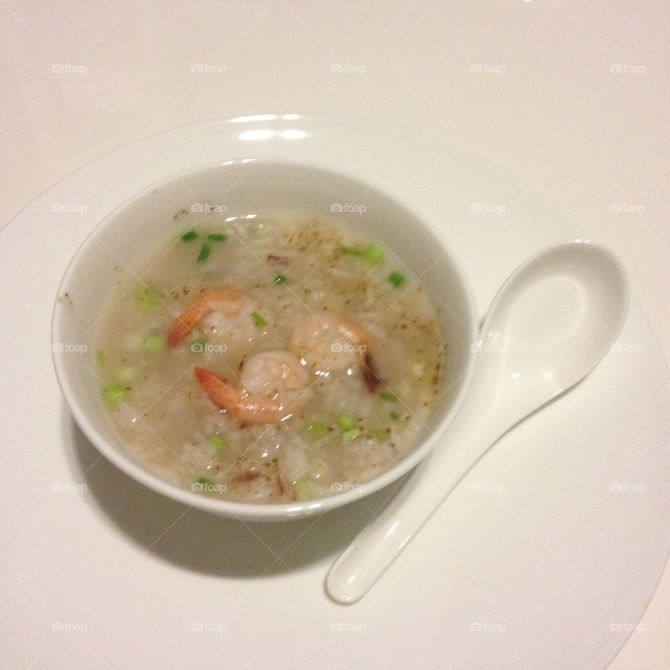 Thai rice soup with Shrimp. I'm sick and cooking with mysalf.