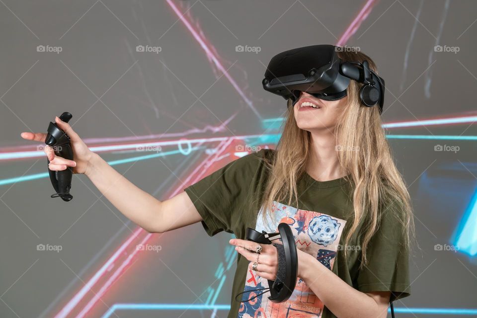 girl playing a game in virtual reality