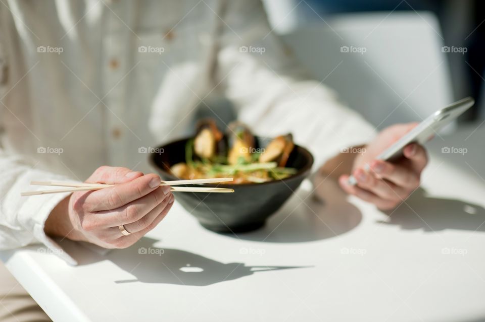 close-up of a plate with Asian cuisine