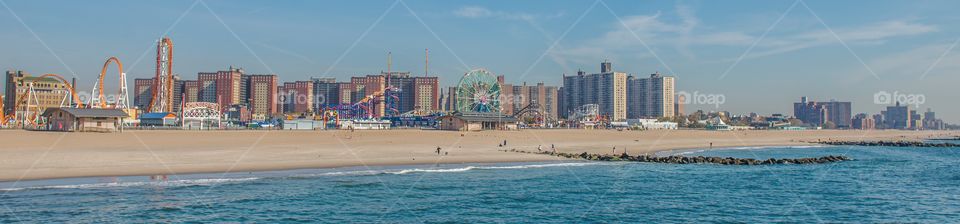 Panoramic view of Coney Island and amusement park