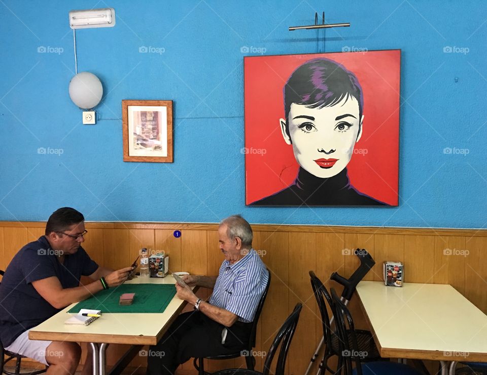 Playing cards in bar in Barcelona 