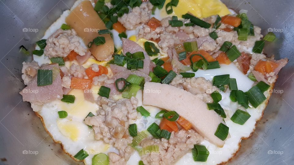 Indochina pan-fried egg with toppings