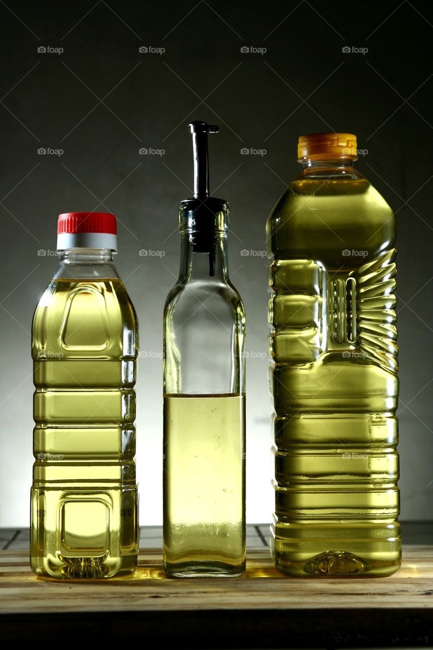 cooking oil in different bottles