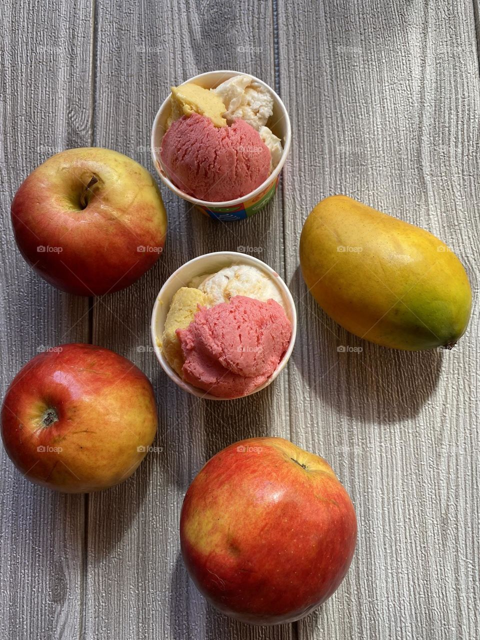 Summer fruit with ice cream 