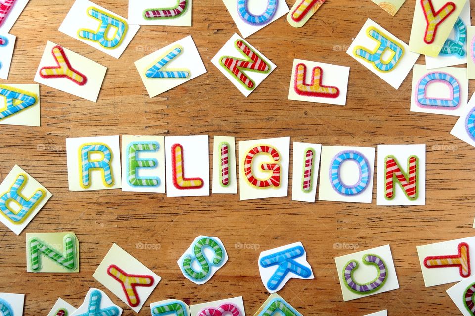 word religion. word religion spelled in colorful letters