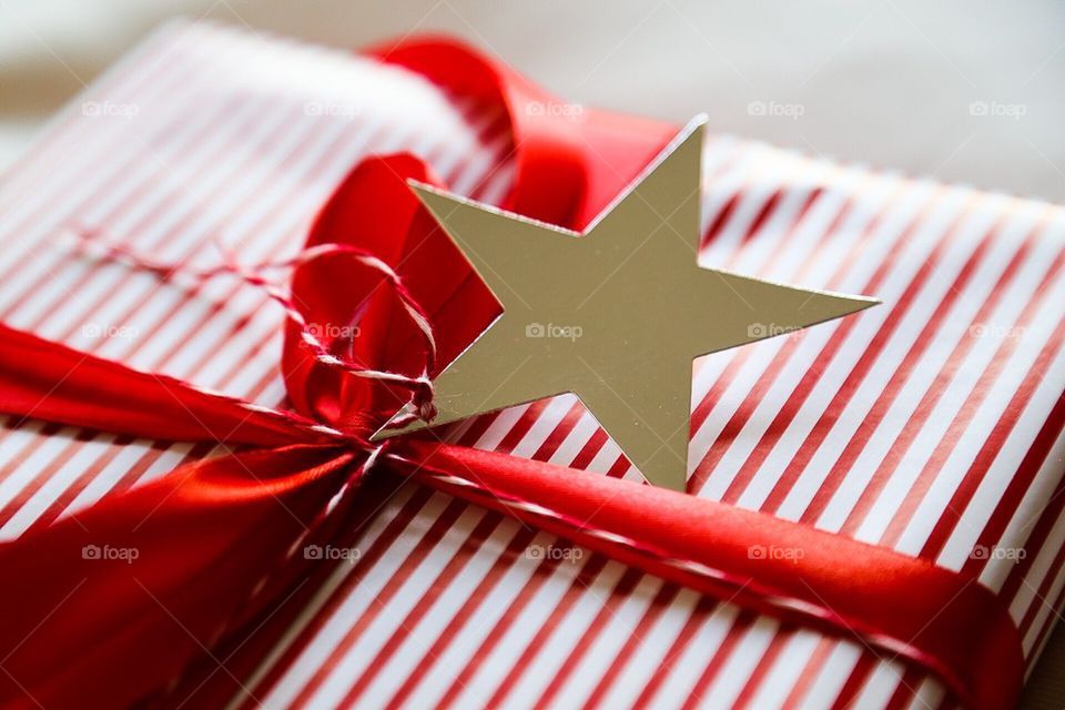 Christmas present with shiny star