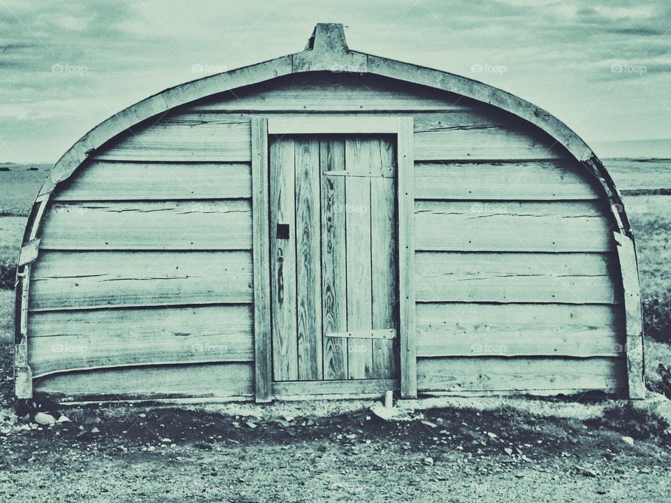 Boat house. Holy island, Northumberland UK, boat made into a shed