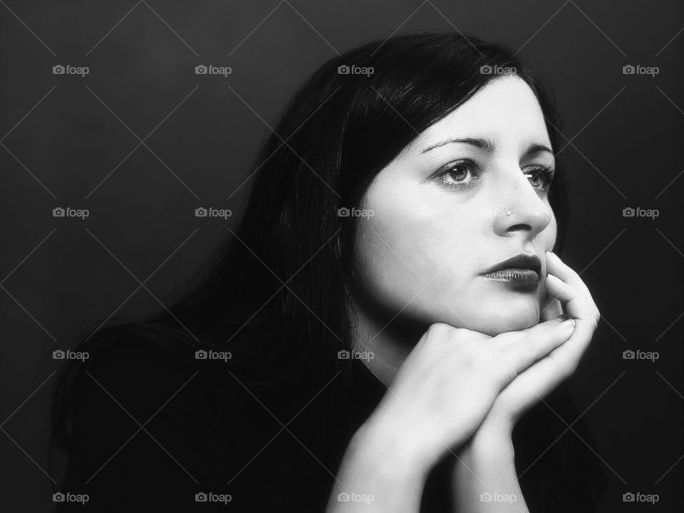 Female portrait in black and white.