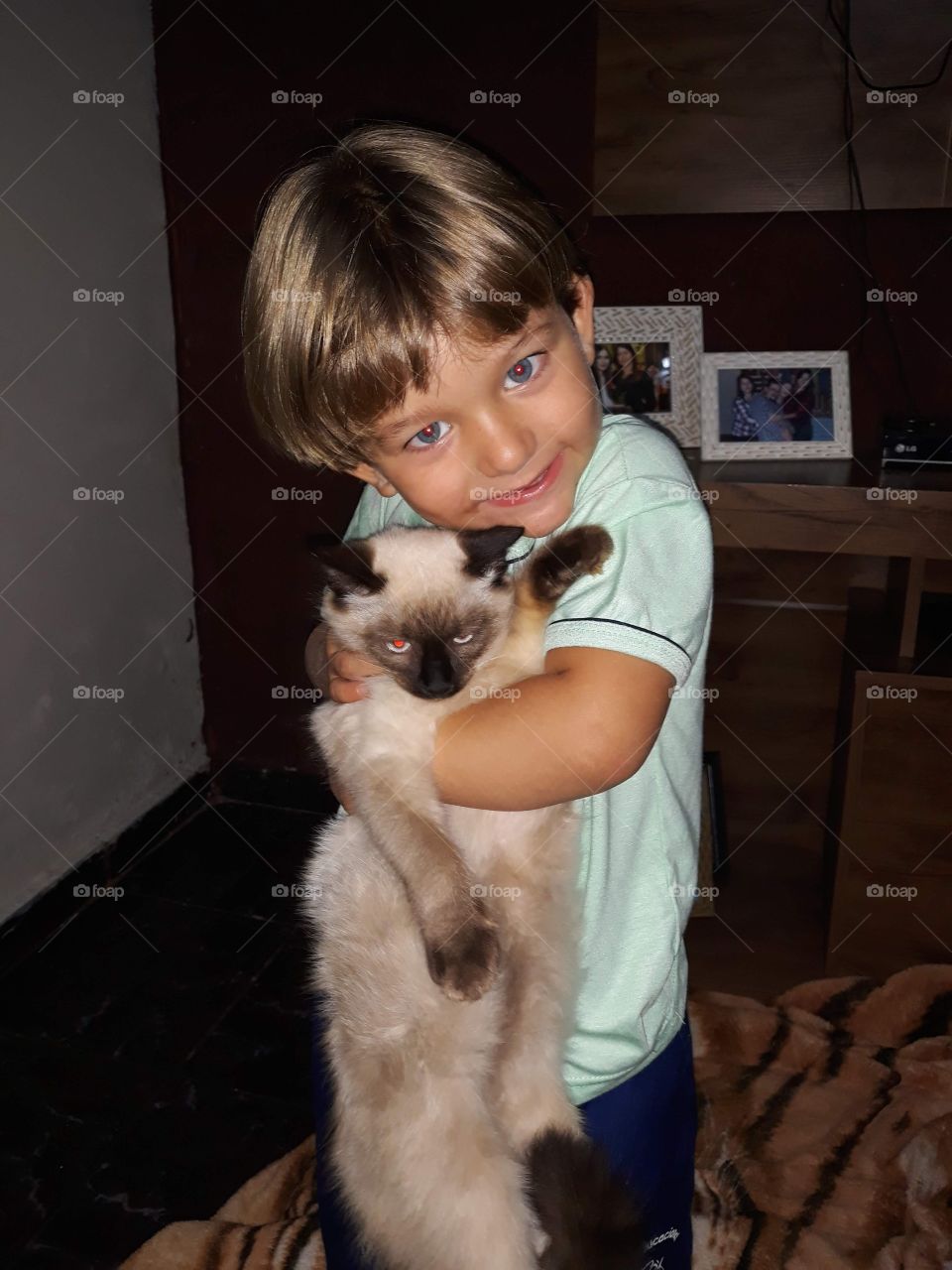 cute child smiling with cat