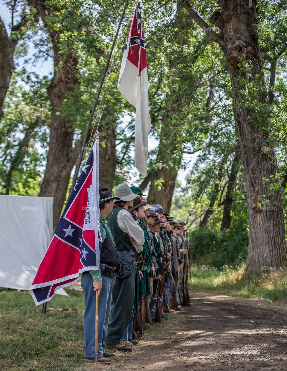 Line Up Boys. Confederate troops ready for inspection 