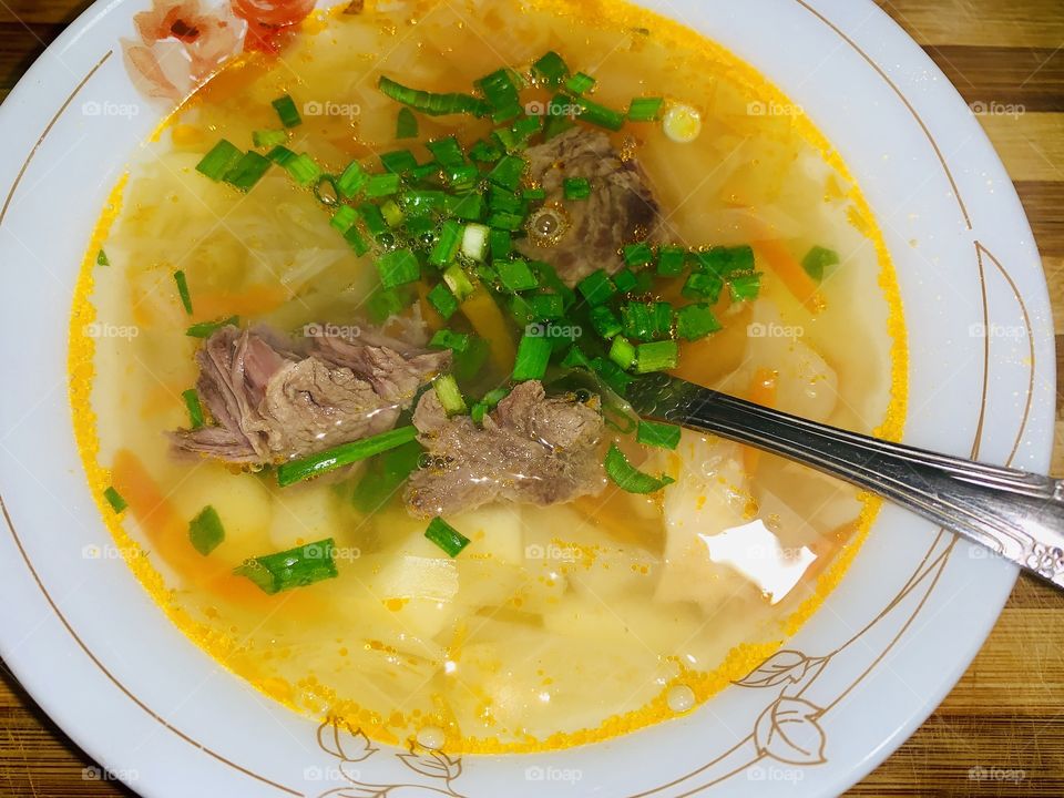 Russian cabbage soup with beef