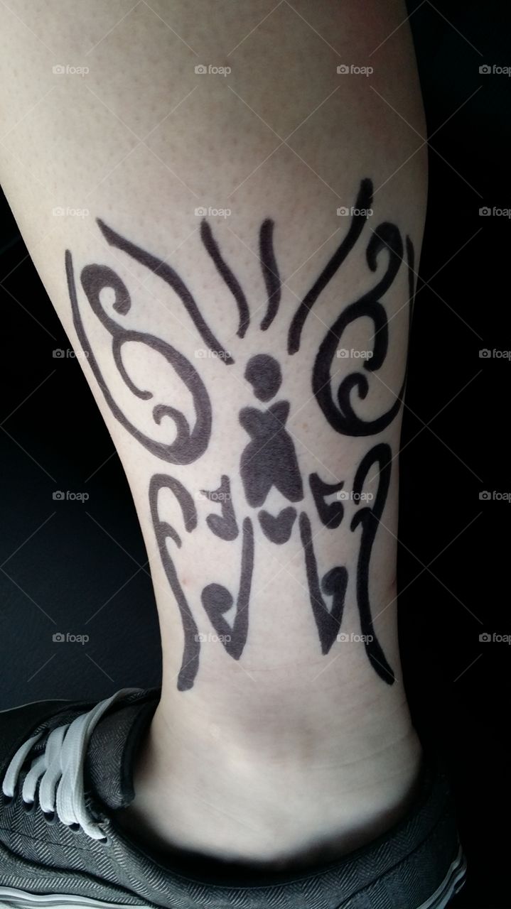 Leg Art. Hand drawn butterfly my daughter drew on her leg. 