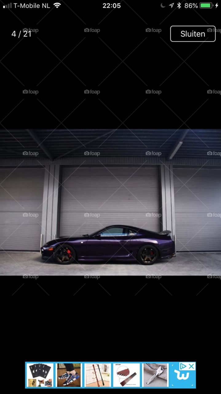 Midnight purple JDM tuned Toyota supra side shot left