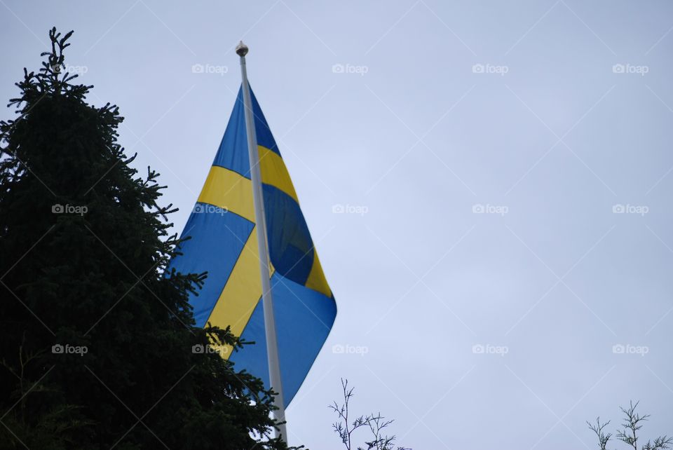 Flag on a rainy summer day