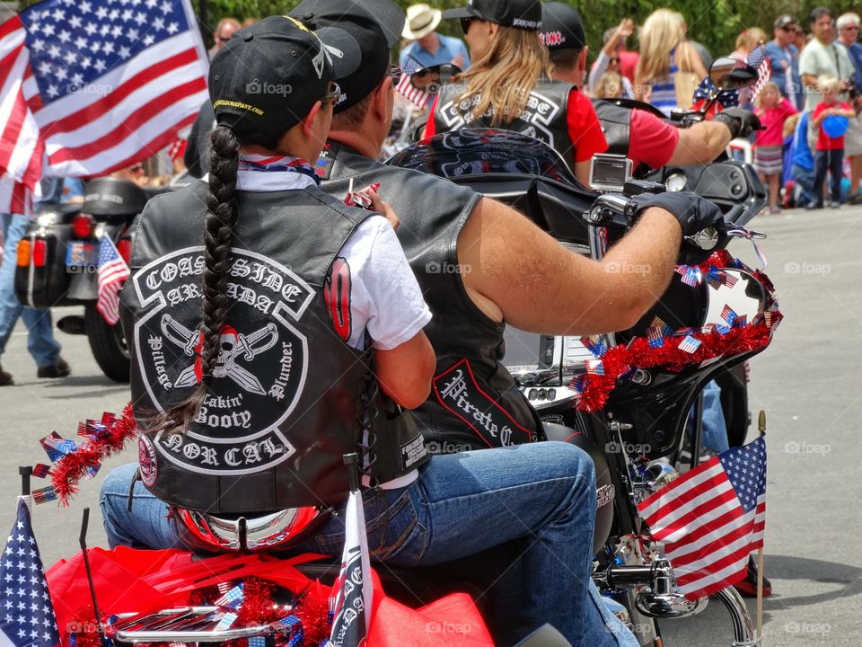 Motorcycle Couple. Patriotic Motorcycle Gang
