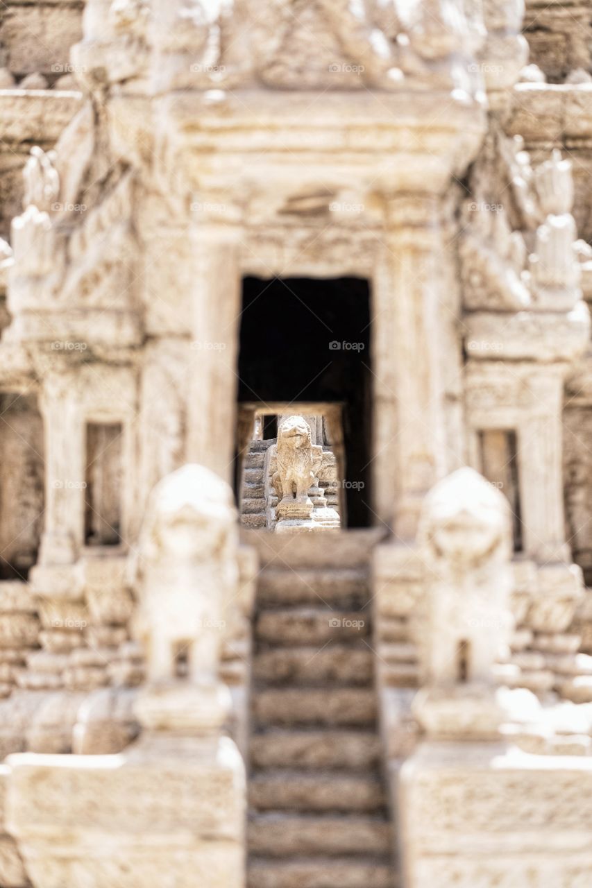 Lion statues in the staircase of the Nakornwat model