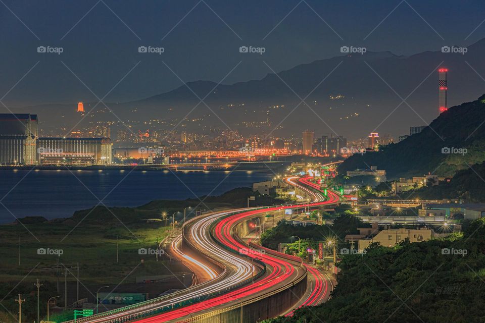 Beautiful mountain and city night view scenery