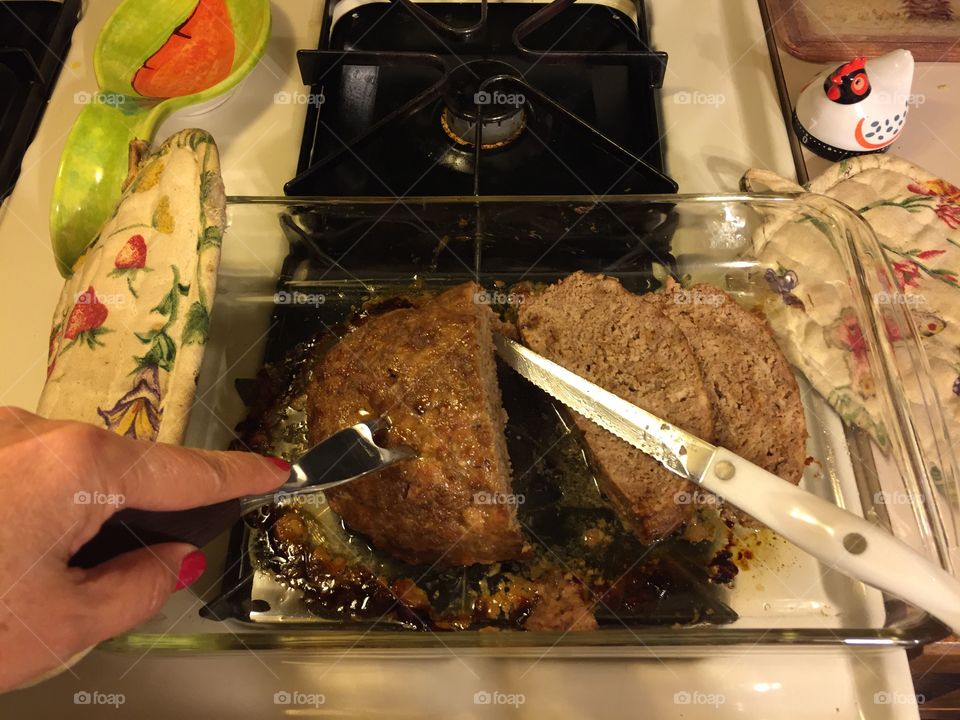 Preparing meatloaf for dinner