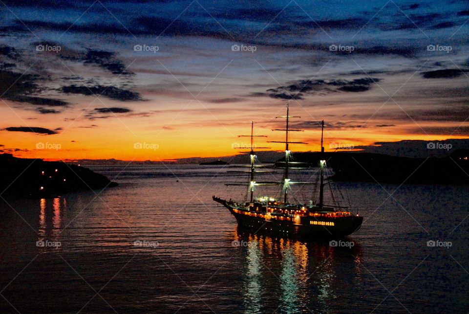 Ship sailing during the evening in Dubrovnik, Croatia 
