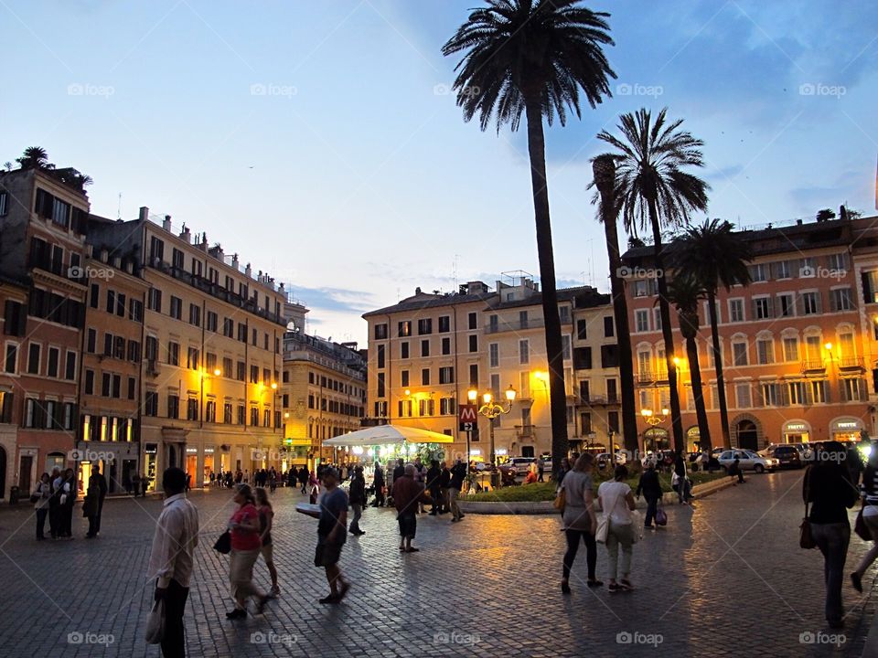 Beautiful Evening of Plaza In Rome Italy 