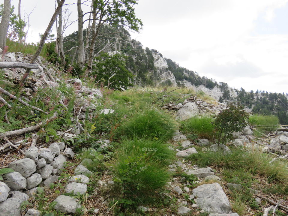Mountain Orjen Montenegro remains of an old stone hiking trail built by Austrohungarian army