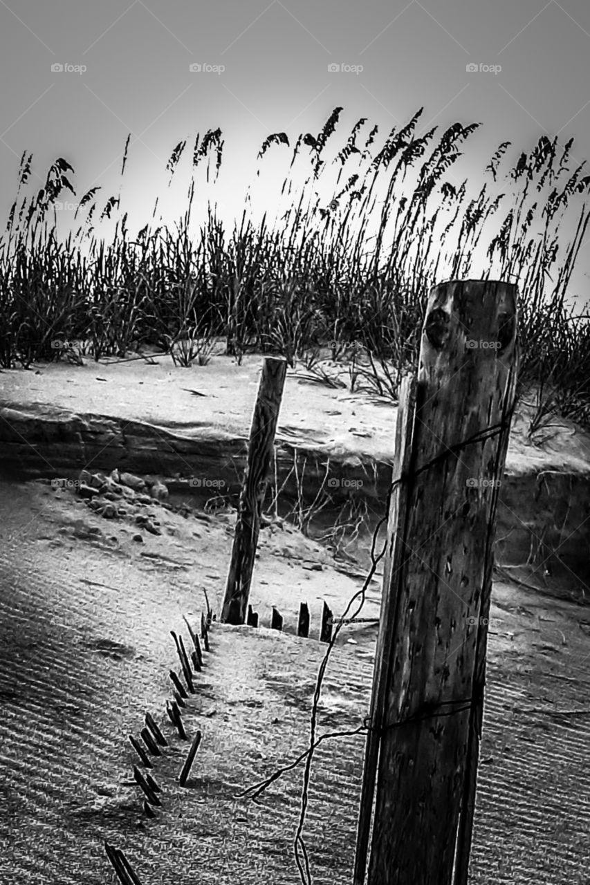 sand fence damaged by storm