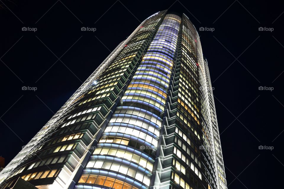 Skyscraper with illuminated windows