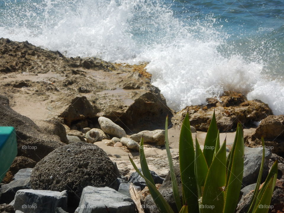 Waves splashing on the rocks in St Croix