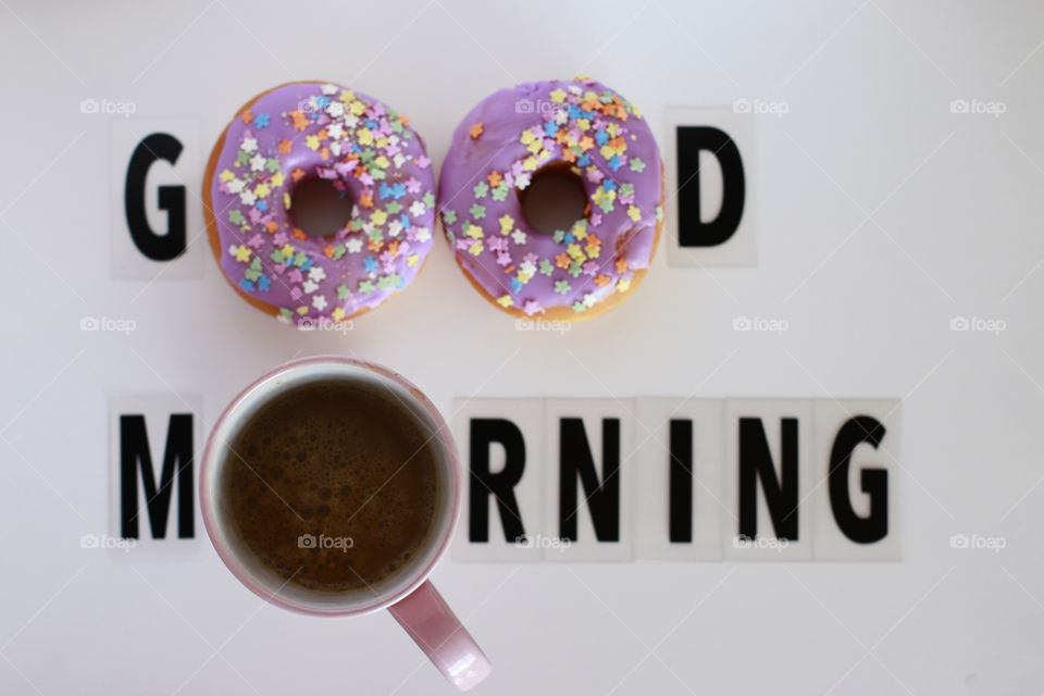 good morning with coffee and donuts