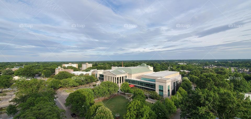 Aerial view of Downtown Raleigh and Duke Energy Performing arts center