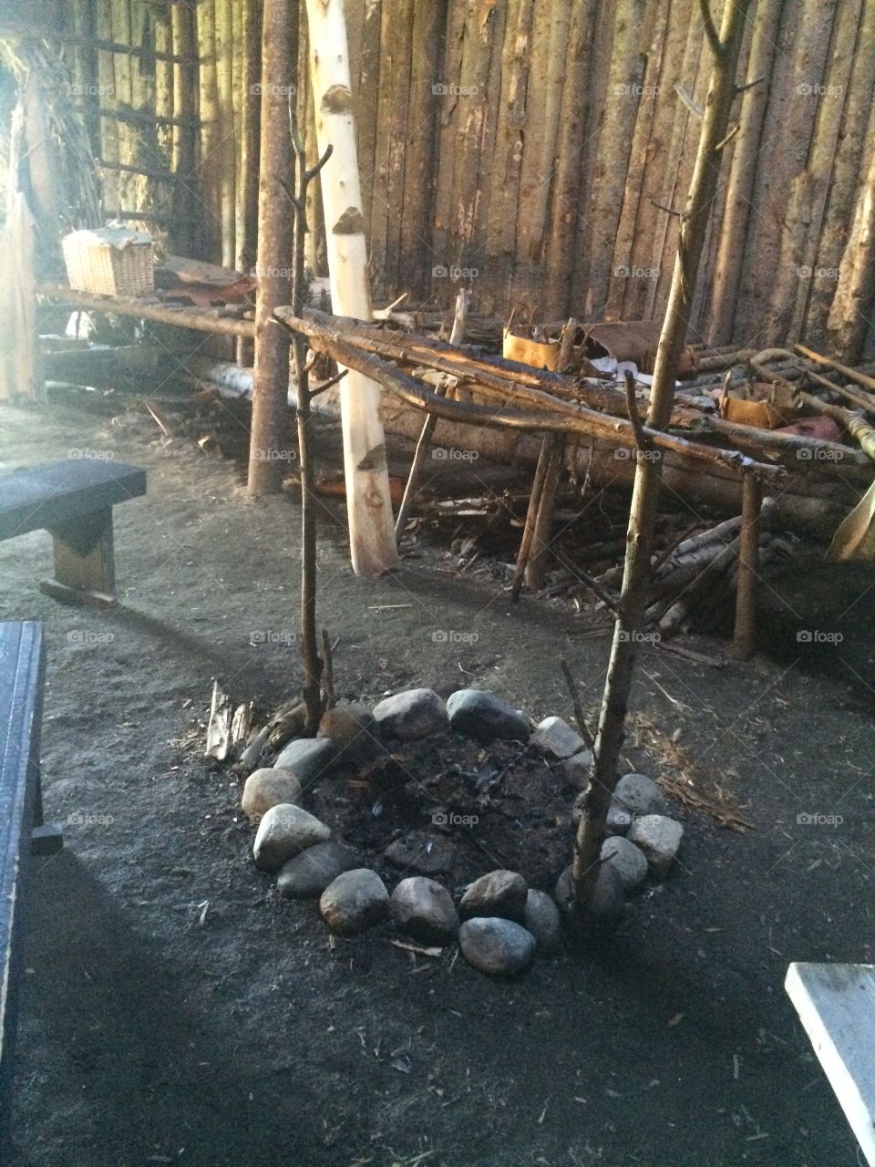 fire, Iroquois house, longhouse, old days, 1500
