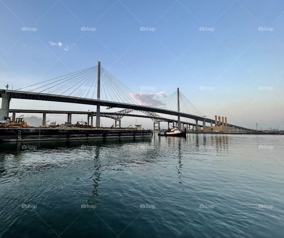 Gerald Desmond Bridge which connects Long Beach to Terminal Island. Long Beach, California. 