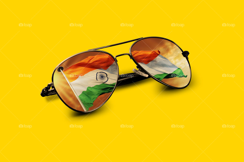 Indian flag reflected on aviator sunglasses