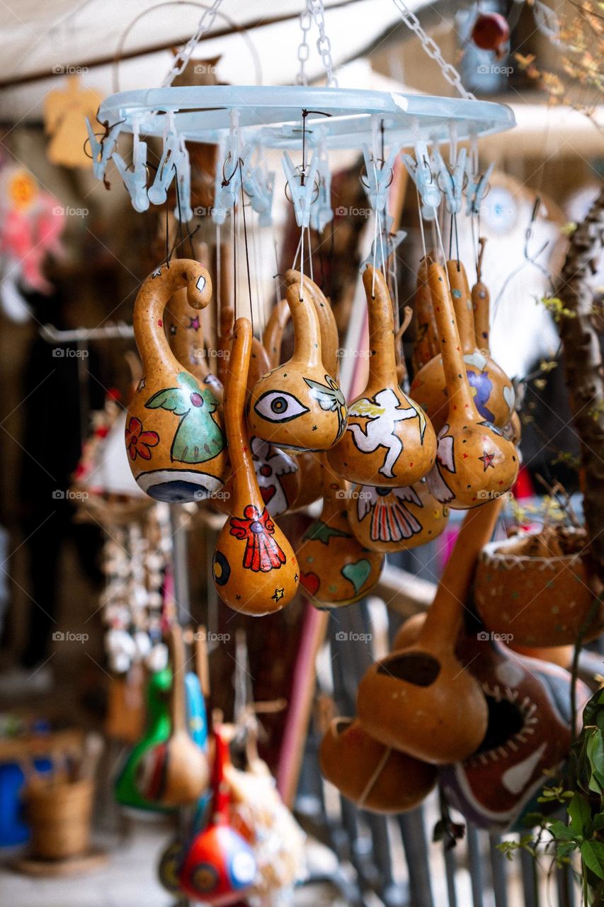 Touristic souvenirs shop. Authentic goods made from dry pumpkin.