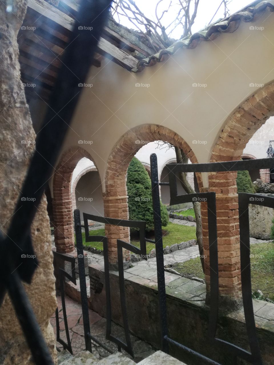 Cloister from inside the church. 'Foresta'  santuary. Rieti