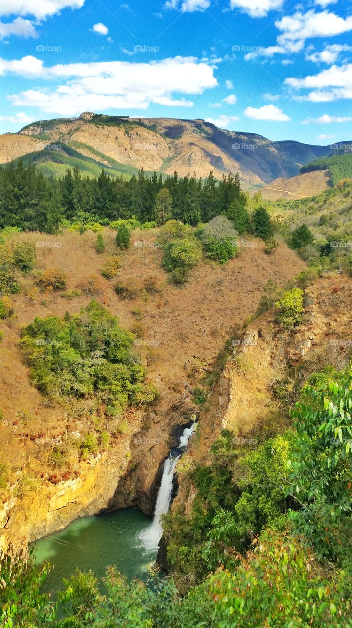mountains with waterfall at the bottem
