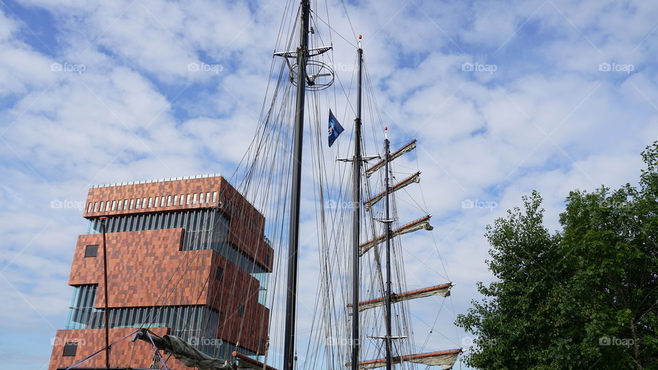 Modern architecture and ship.