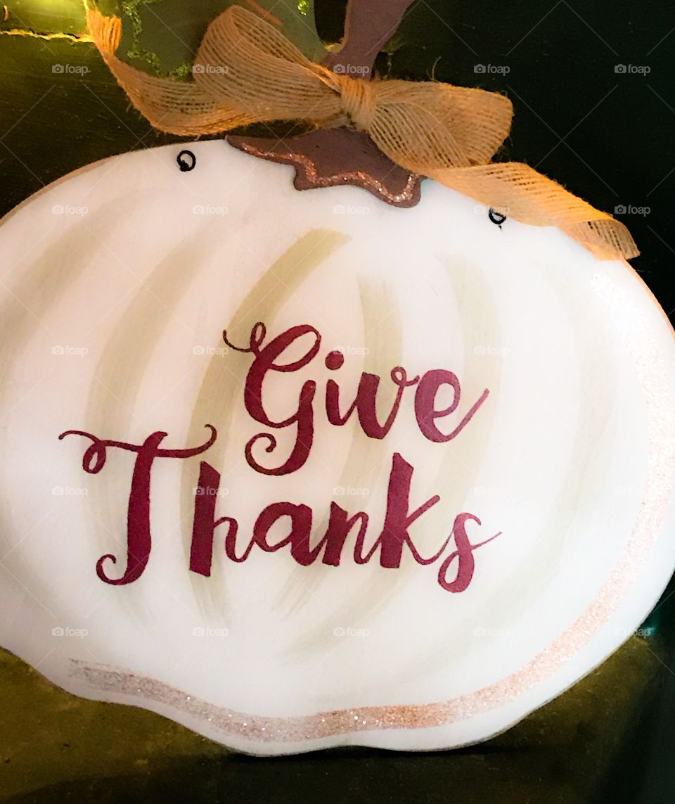 Thanksgiving sign with white lights