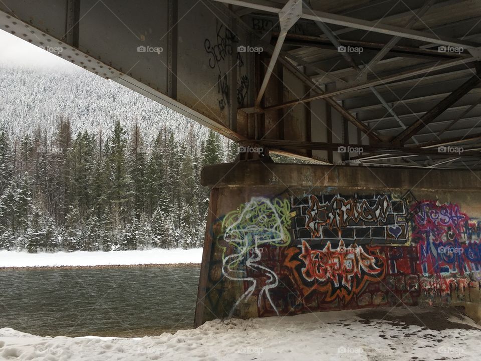 Under a bridge.