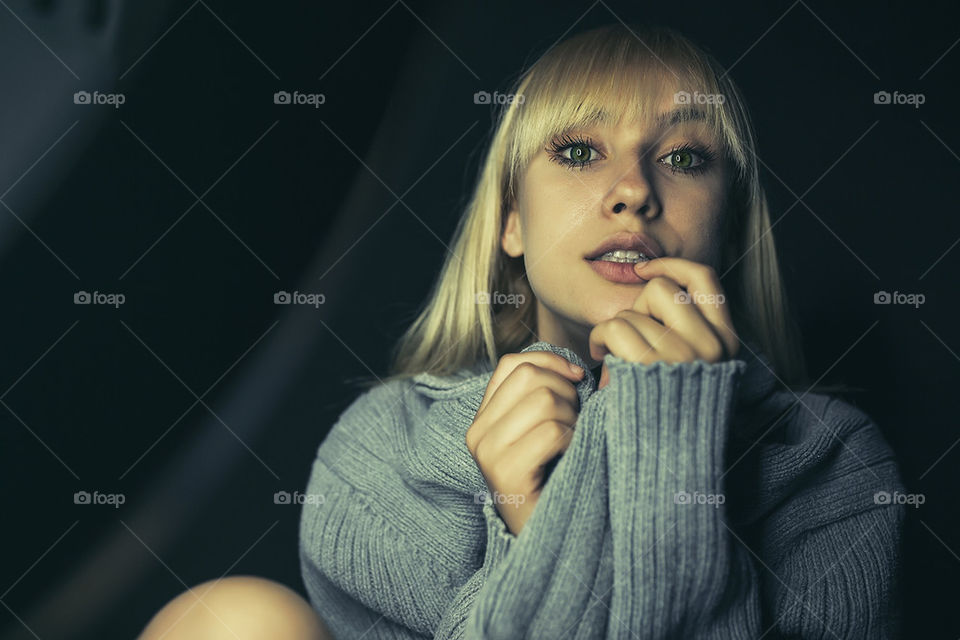 Young girl staring at the camera