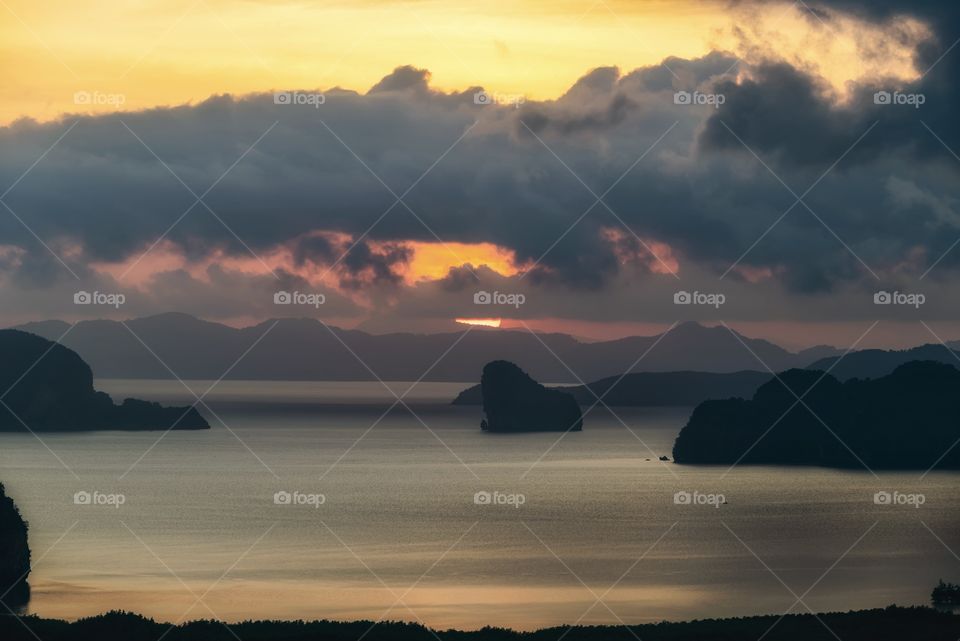 Beautiful dawn above cute island