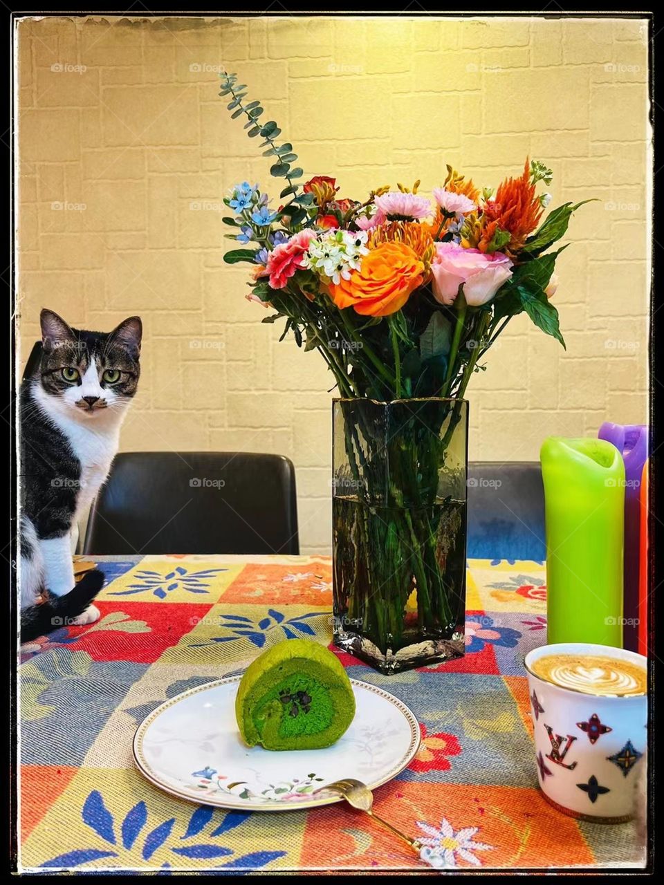 Flowers and Cat