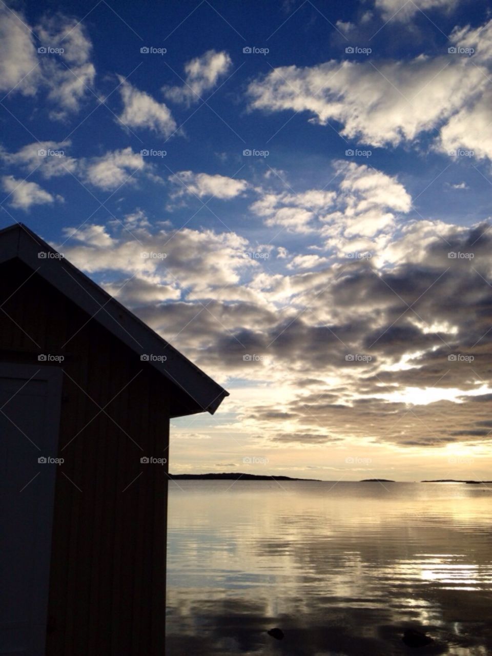 Boathouse in the sunset