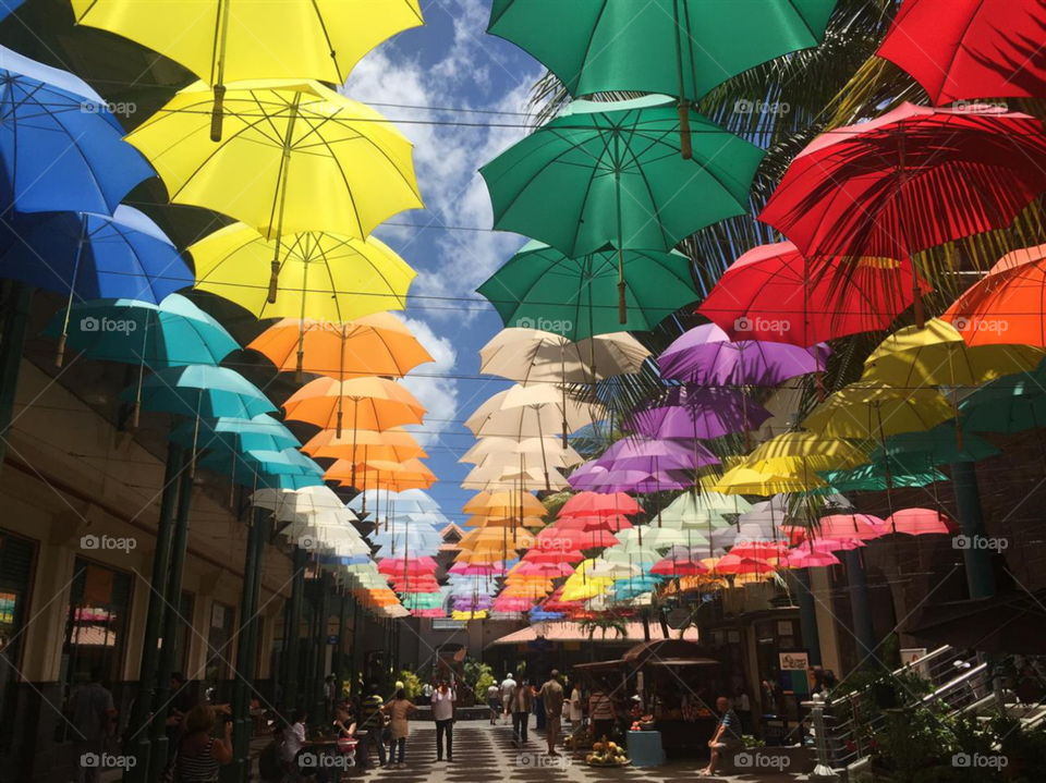Arrangement of colorful umbrella 