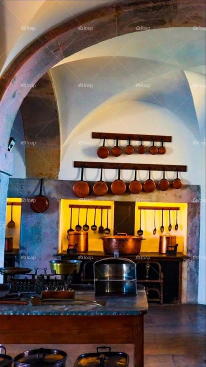 old kitchen utensils in a museum
